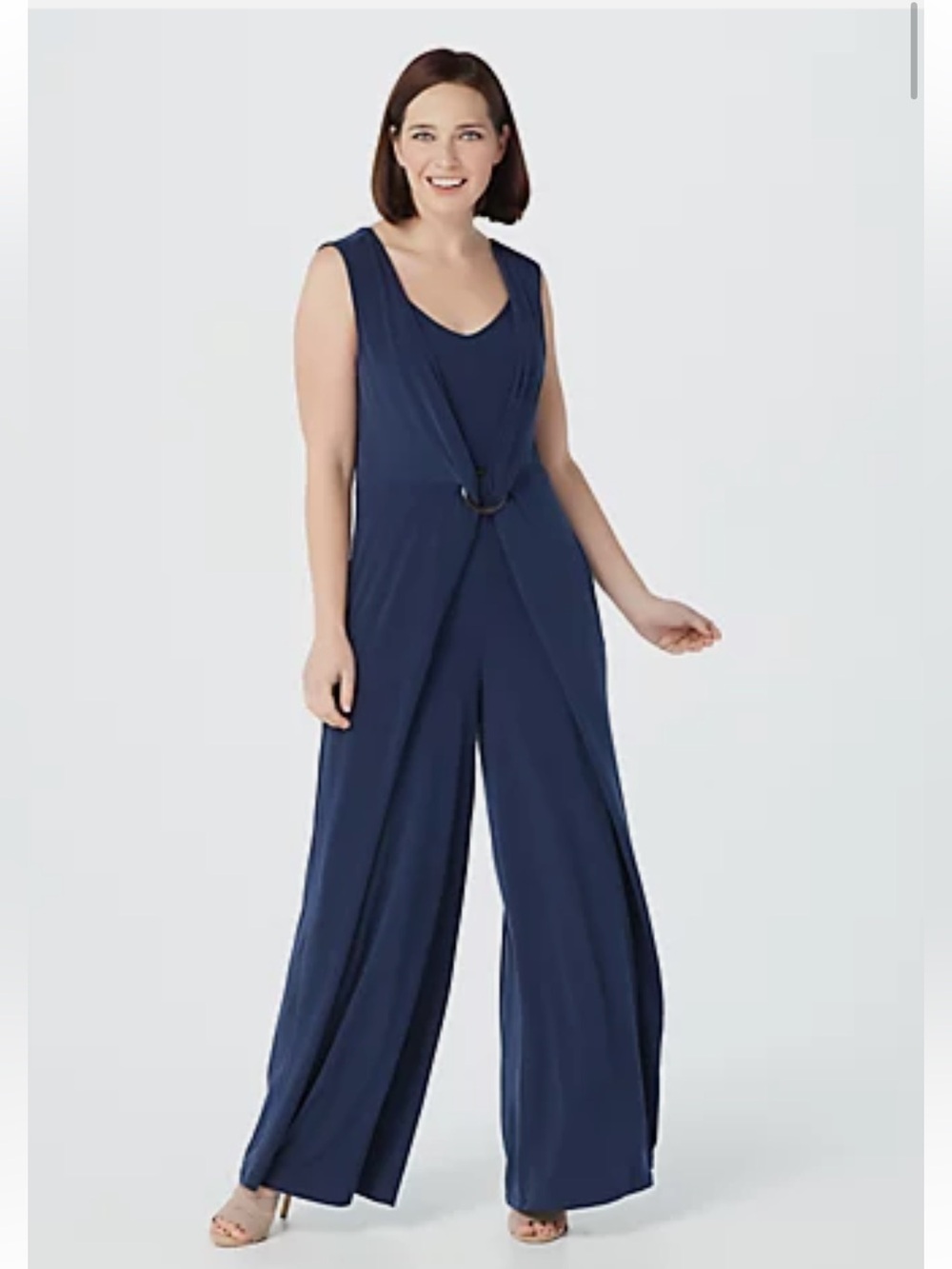 G.I.L.I. Navy Sleeveless Wide-Leg Jumpsuit with Front Ring size M